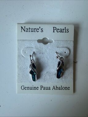 Genuine Paua Abalone Silver Flip-Flop Drop Earrings - Blue Green